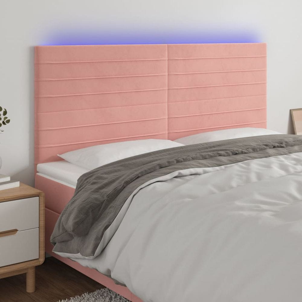 Vidaxl Čelo postele s LED ružové 180x5x118/128 cm zamat